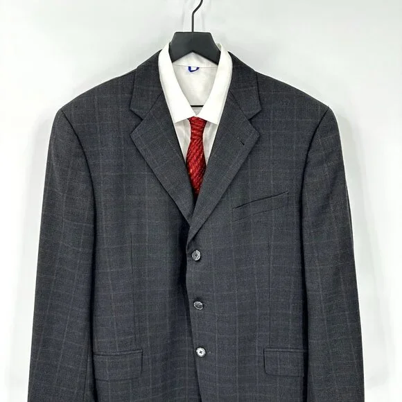 JOSEPH ABBOUD jacket blazer sport coat windowpane plaid charcoal gray 44L - Picture 3 of 9